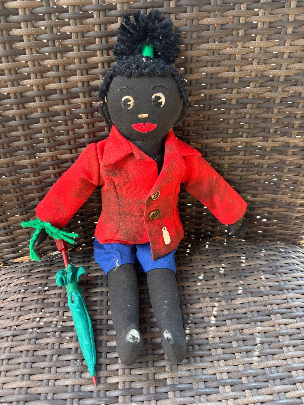Vintage Little black Sambo cloth doll with umbrella